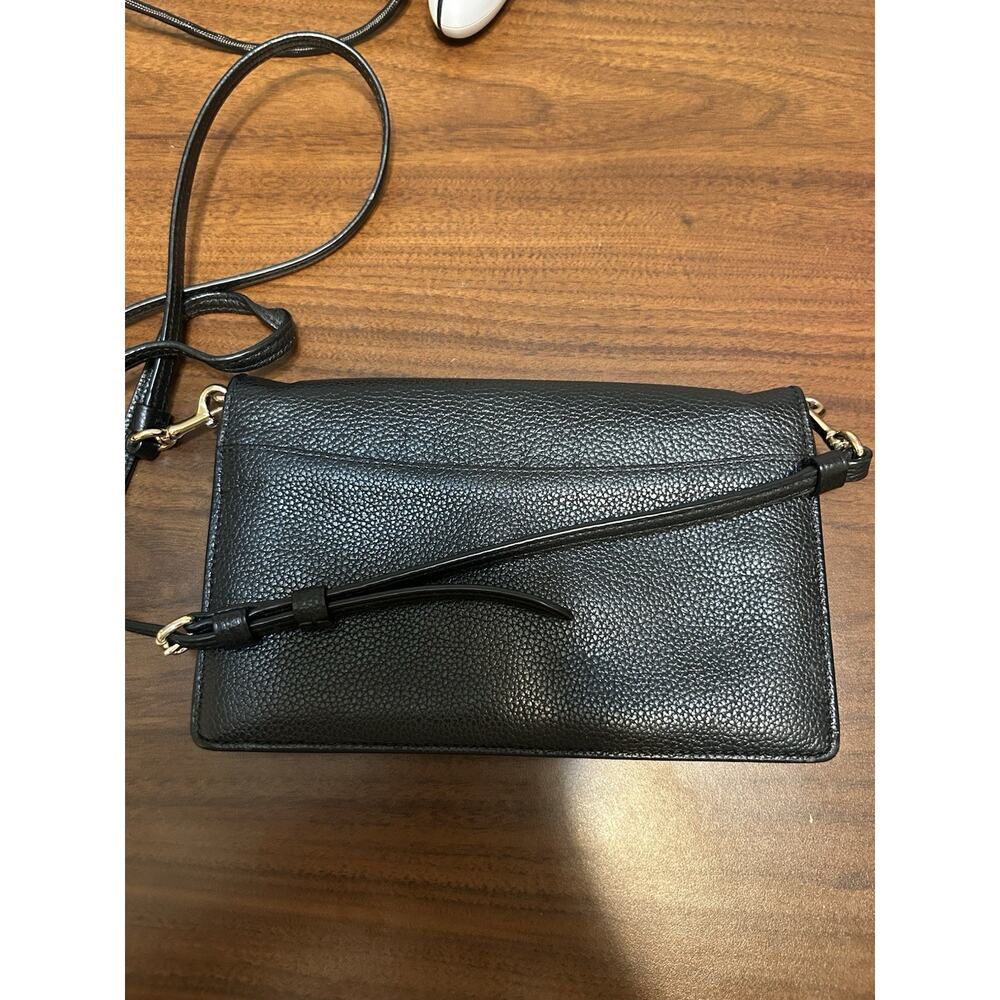 Coach Black Pebble Leather Foldover Crossbody Clutch Wallet Slim Purse - Picture 6 of 14